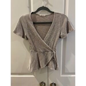 Caution To The Wind Striped Wrap Peplum Top Womens Small Y2K V-Neck